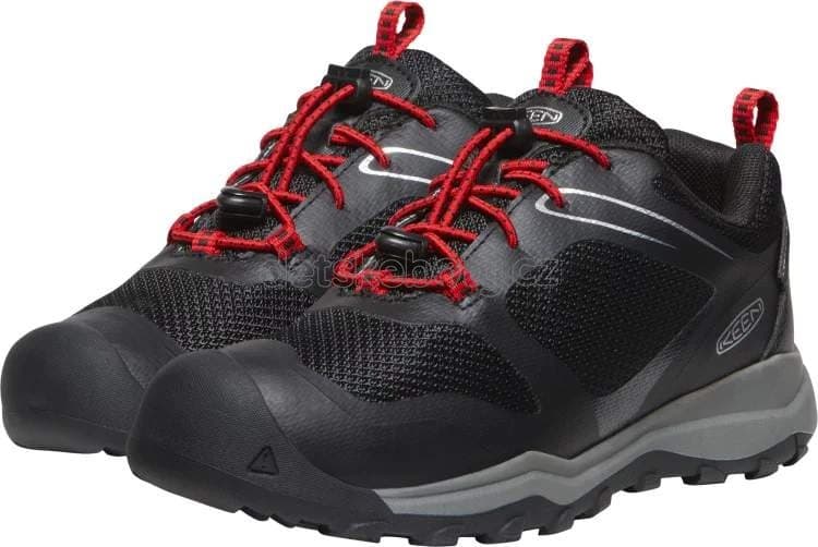 Dětské celoroční boty Keen WANDURO LOW WP YOUTH black/ribbon red Velikost: 32-33 - náhled 1