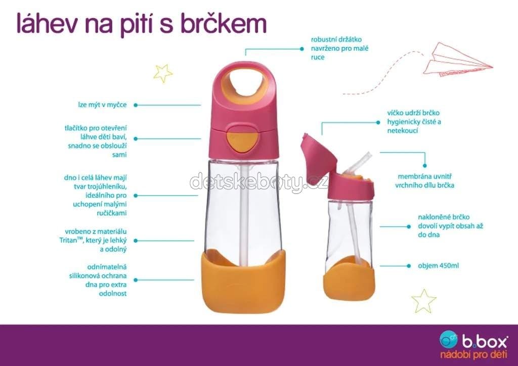 b.box 441 Lahev na pití s brčkem 450 ml - růžová/oranžová - náhled 4