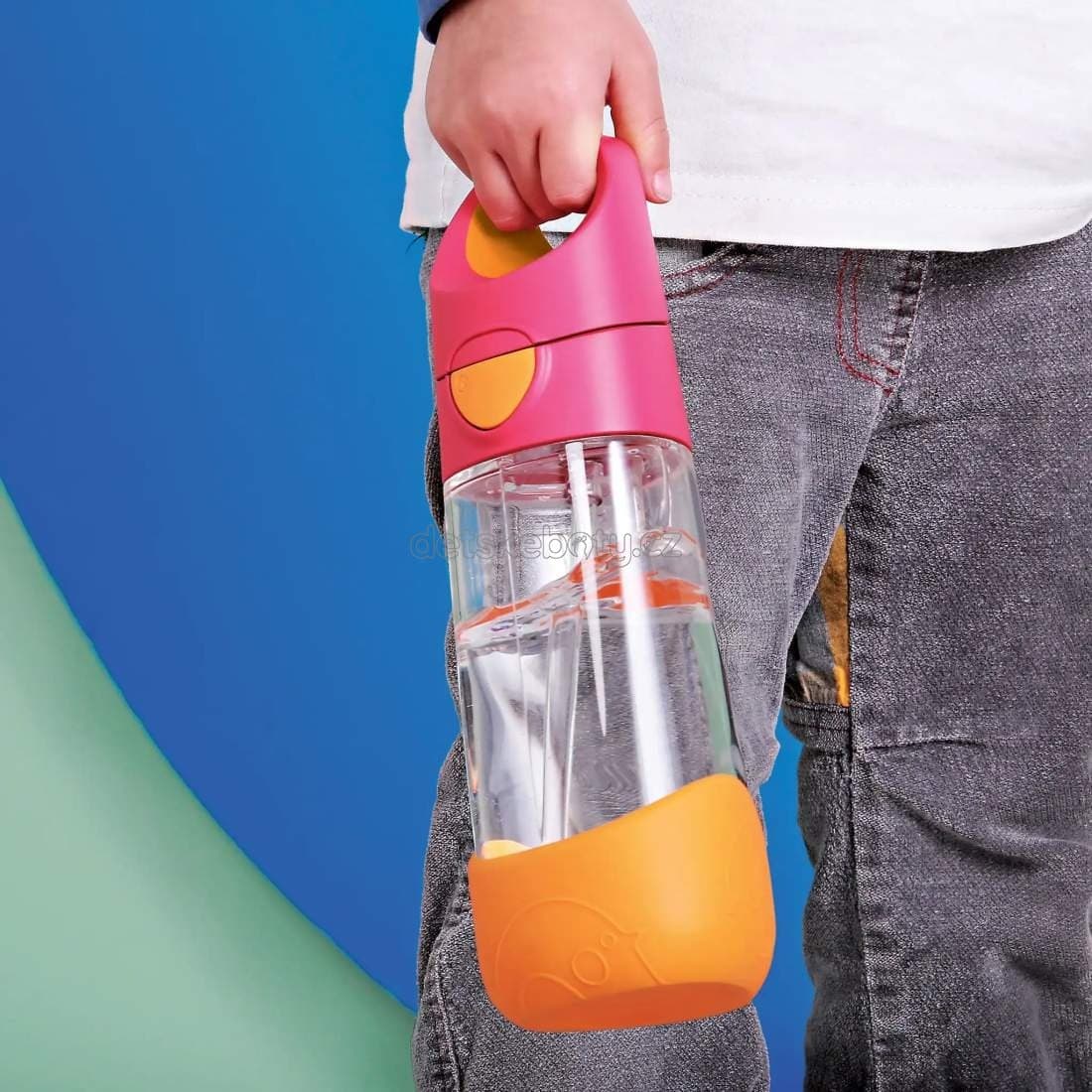 b.box 441 Lahev na pití s brčkem 450 ml - růžová/oranžová - náhled 5