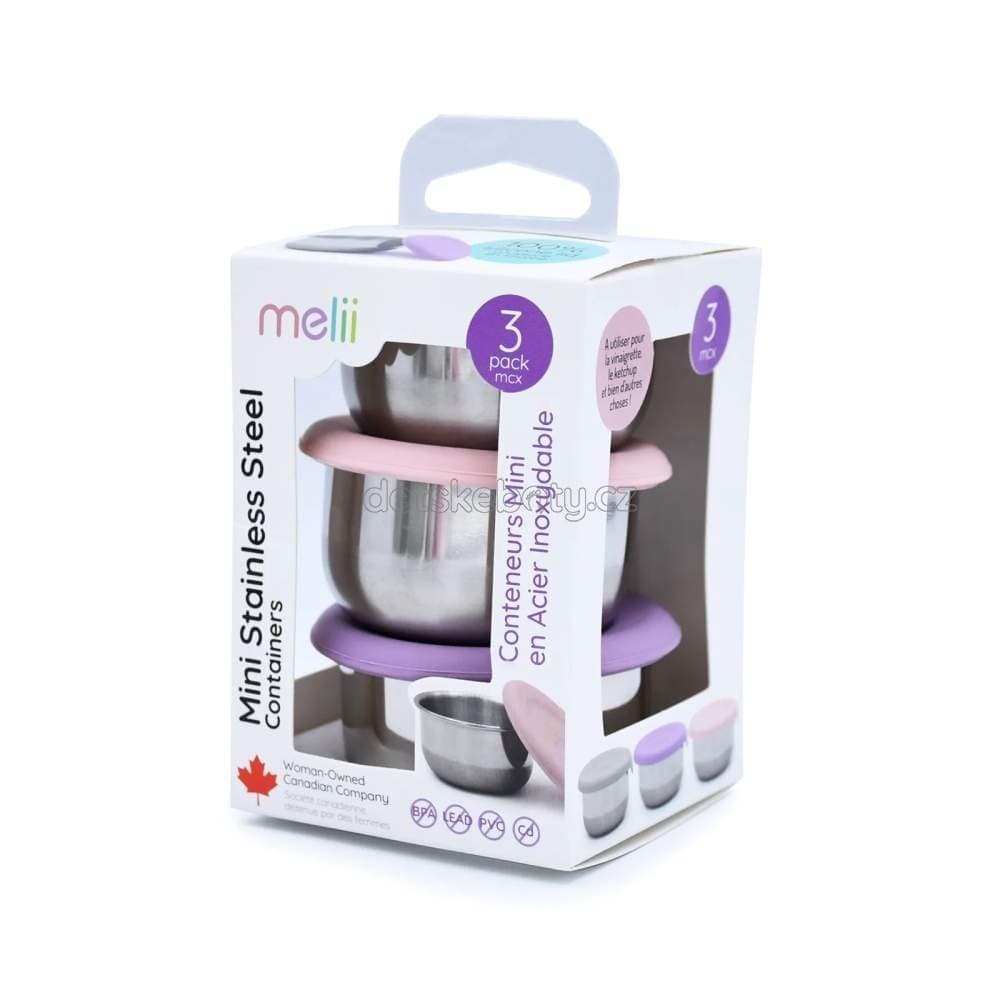 Melii 23910 Nerezová dóza 89 ml se silikonovým víčkem 3ks - růžová/ šedá - náhled 3