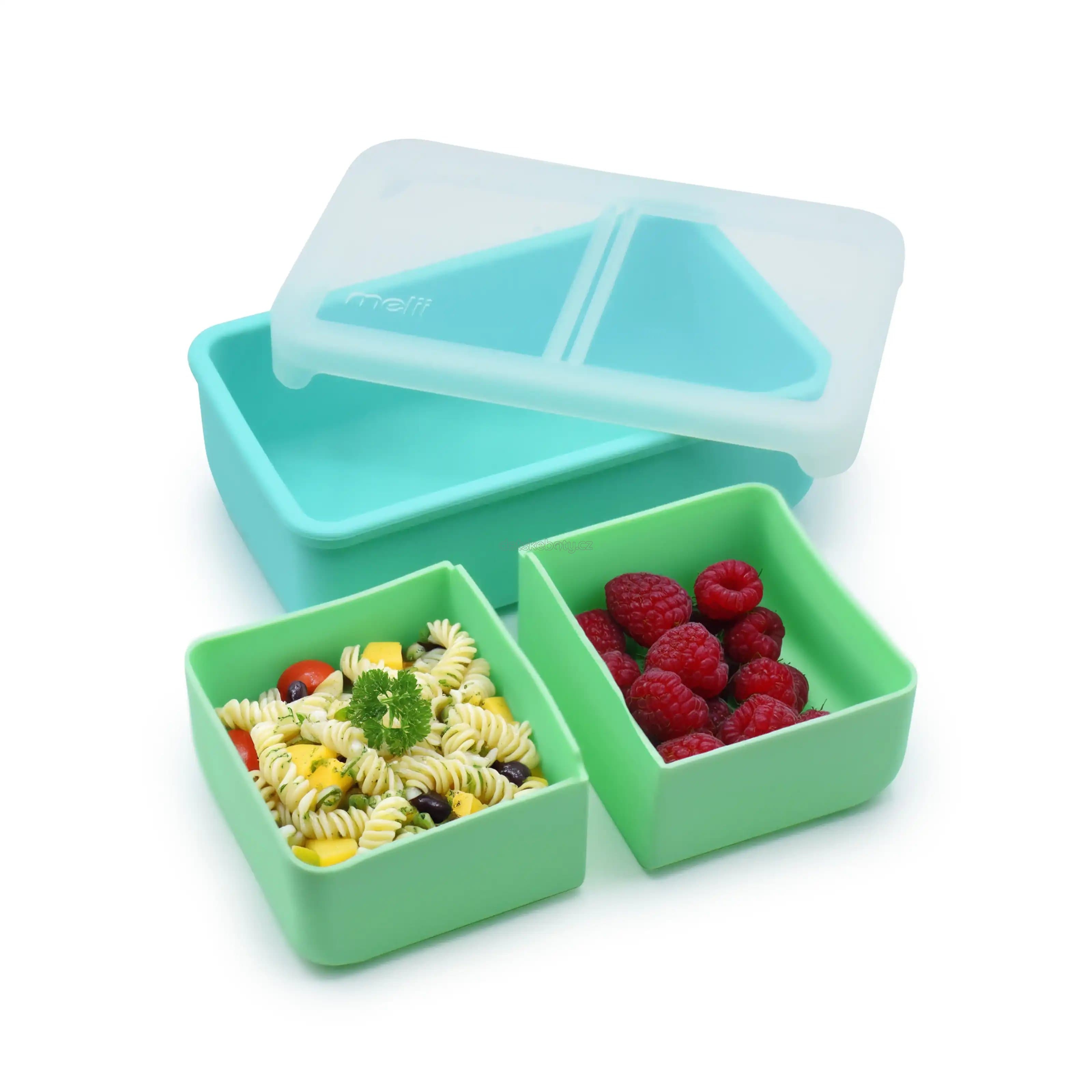 Silikonový bento box na svačinu 700 ml - modrý/mátový - náhled 2