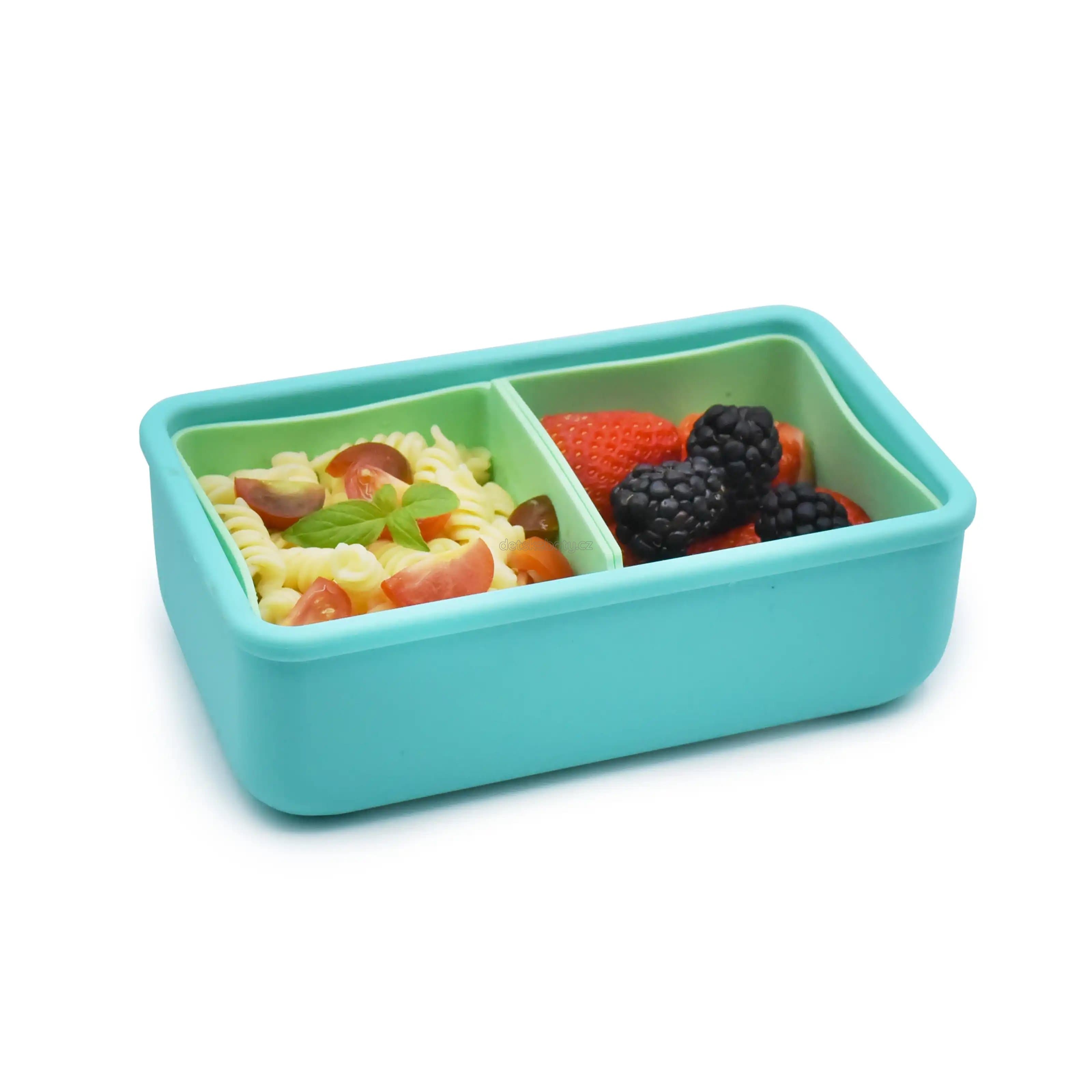 Silikonový bento box na svačinu 700 ml - modrý/mátový - náhled 3
